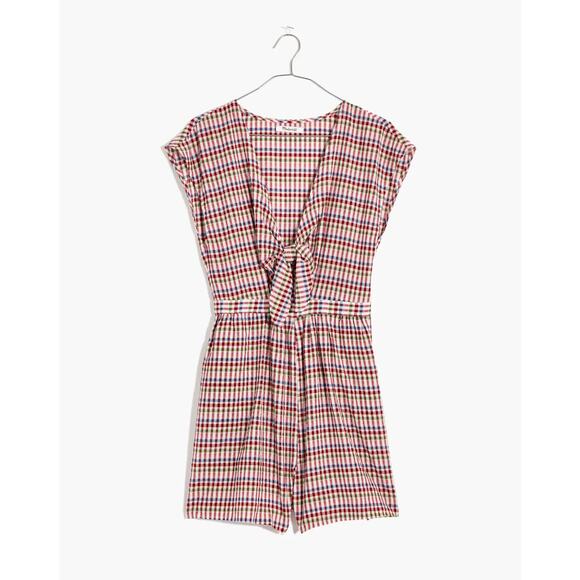 Madewell Pants - Madewell Gingham Tie-Front Cutout Romper Size 4 Retro Preppy Pinup Rockabilly